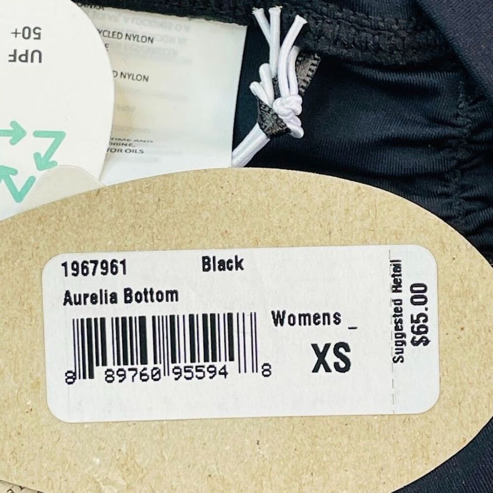 prAna Aurelia Bikini Bottom Women XS Black High Rise Cheeky Beach Vacation NEW! - Picture 7 of 14